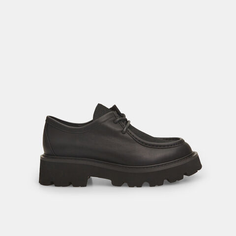 Zapatos de cuero con cordones para mujer con suela track, Negro Zapatos de cuero con cordones para mujer con suela track, Negro